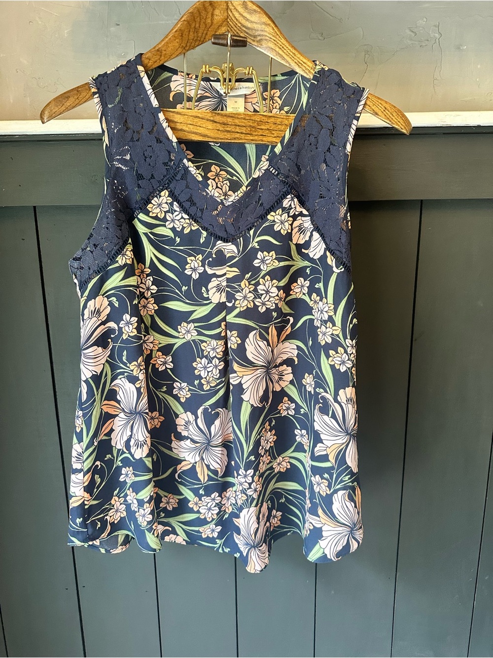 Christopher & Banks Navy Floral Lace-Trim Camisole size M